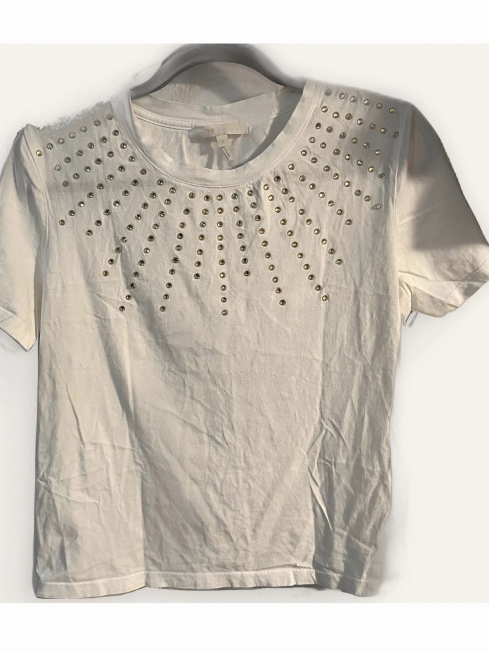 Maje White Short-Sleeve Tee with Gold Stud Accents